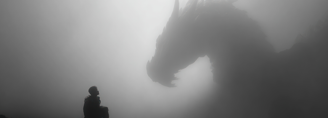 A man confronting a dragon
