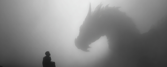 Man confronts his the dragon within himself